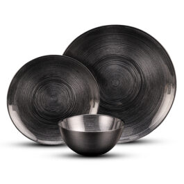 סט צלחות שחורות מזכוכית מבריקה 18 חלקים BLACK IRIS