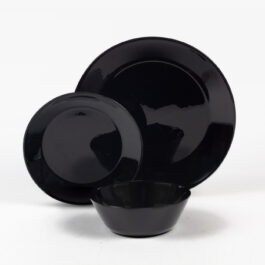 סט צלחות שחורות מזכוכית אנטי צ’יפ מבריקה 18 חלקים BLACK MOON